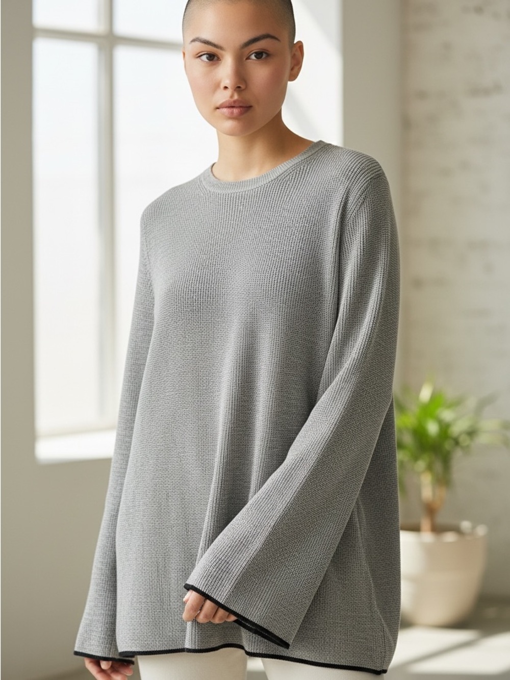 Tunic Sweater NWT by Vince Camuto Lightweight Gray Knit bell sleeves SZL
